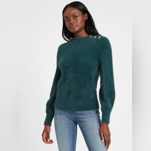 Banana Republic Eyelash Sweater Gold Button Shoulder Teal XS